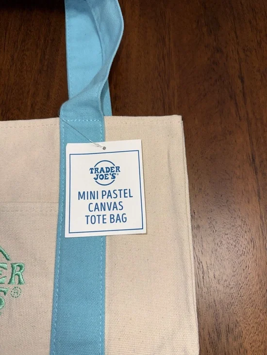 Trader Joe's Mini Pastel Blue Canvas Tote Bag - Picture 2 of 3